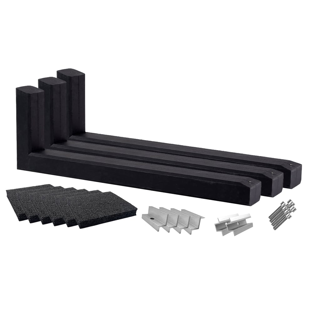 Montageset für 2 Solarmodule mit drei 15° Wattstone Betonsockeln, Schutzmatten, Klemmen und Schrauben