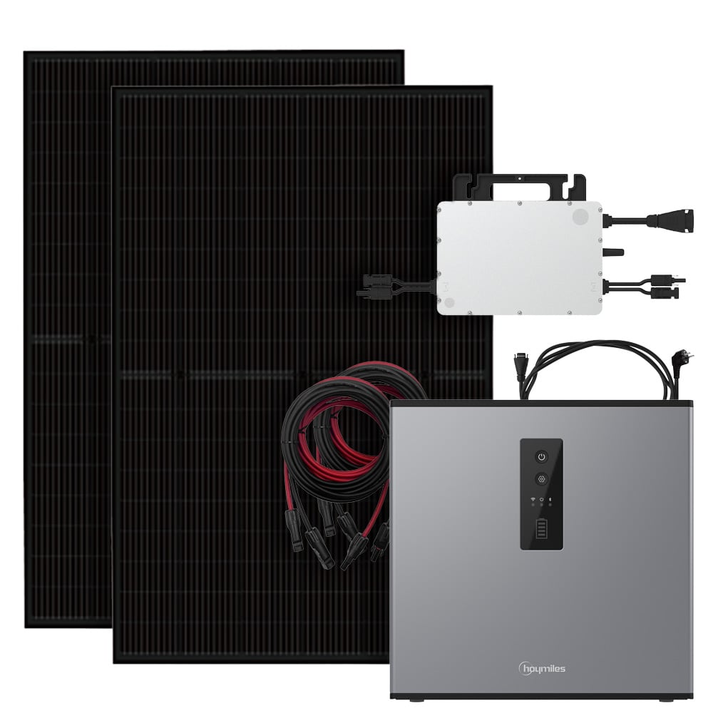 Solar-Komplettset mit 2 Full-Black Modulen, Hoymiles Wechselrichter, Speicher & Kabel