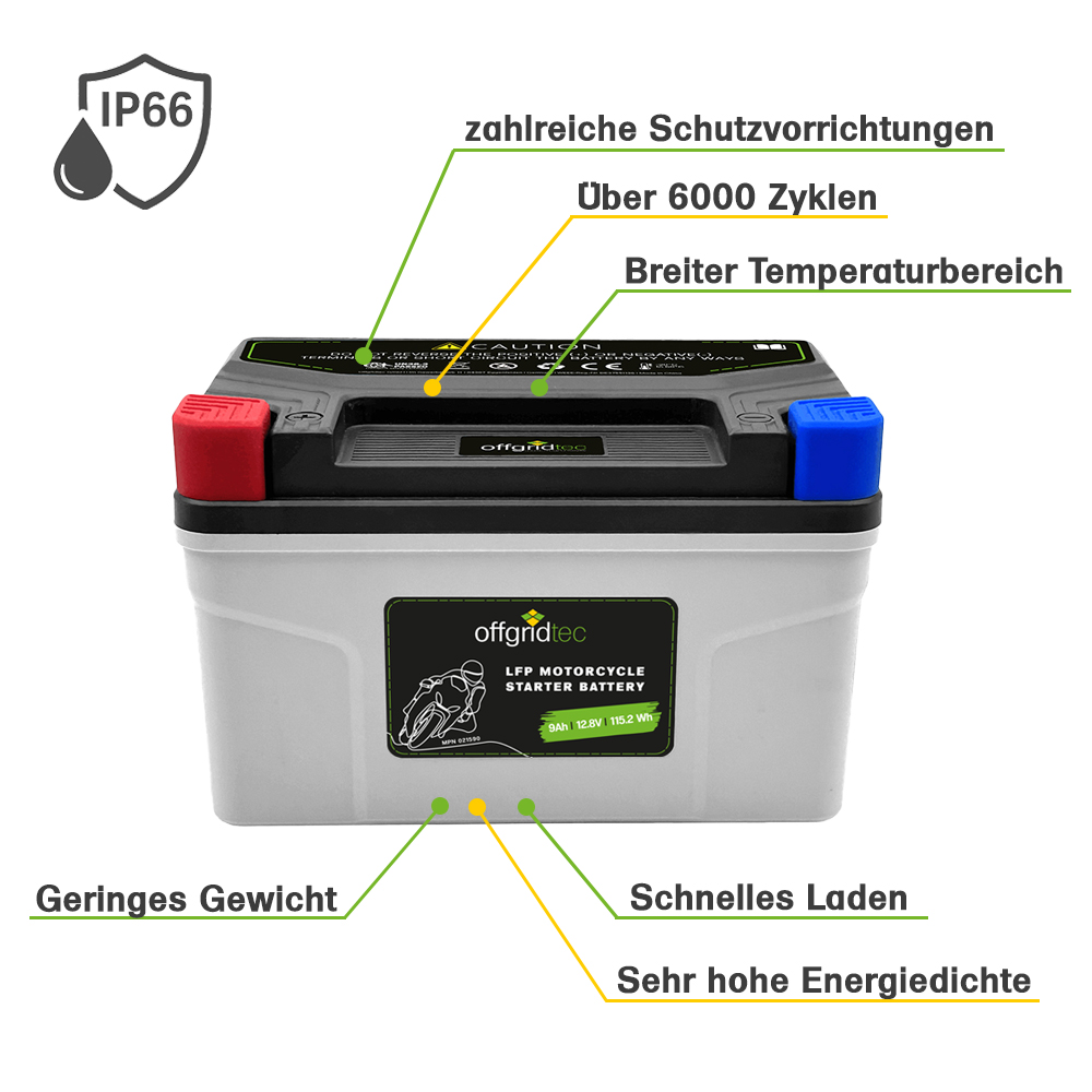 Offgridtec LFP starter battery 9Ah 12.8V for motorcycle
