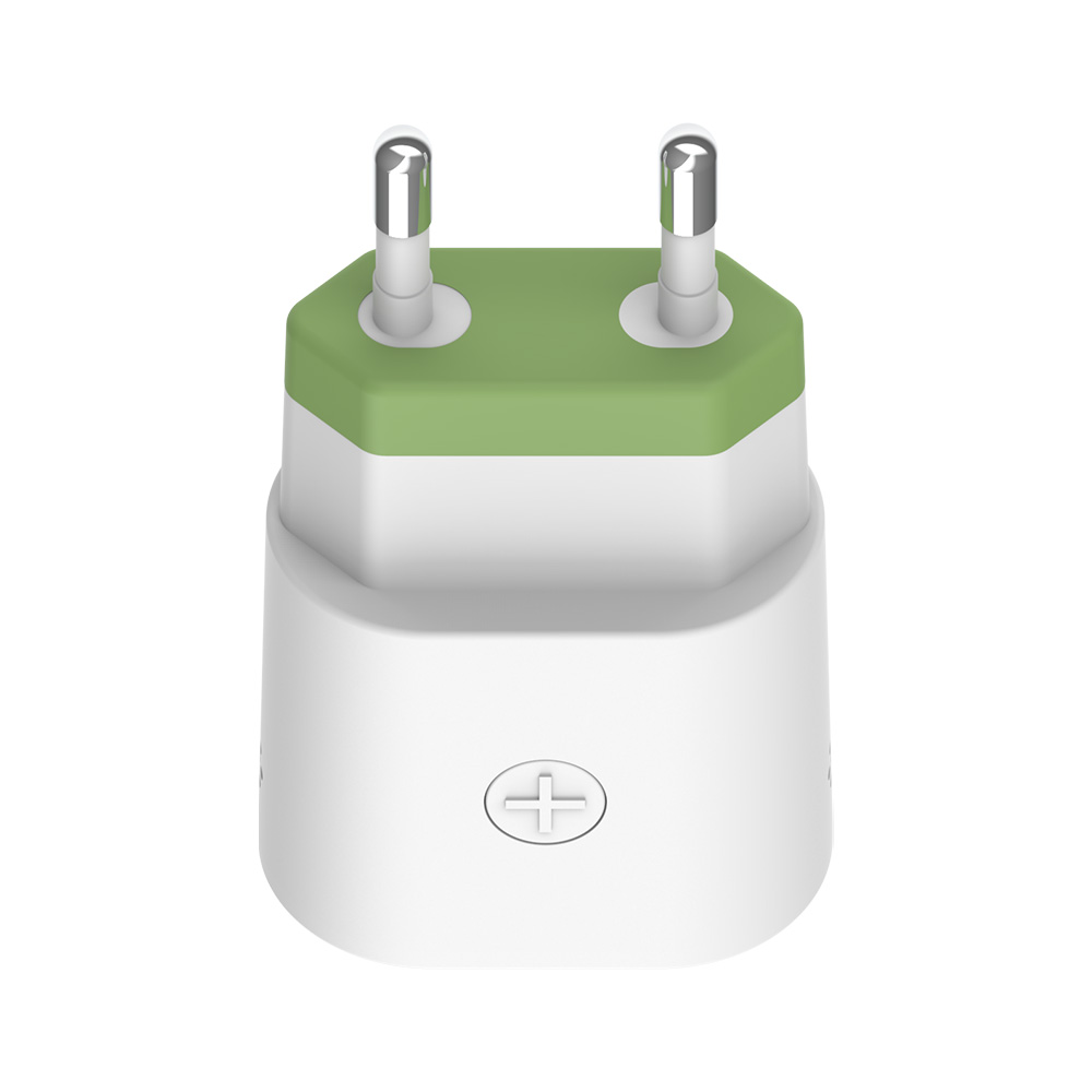Weiß-grüner myStrom WiFi Motion Sensor mit Bewegungssensor, kleiner LED-Lampe und myStrom-Logo