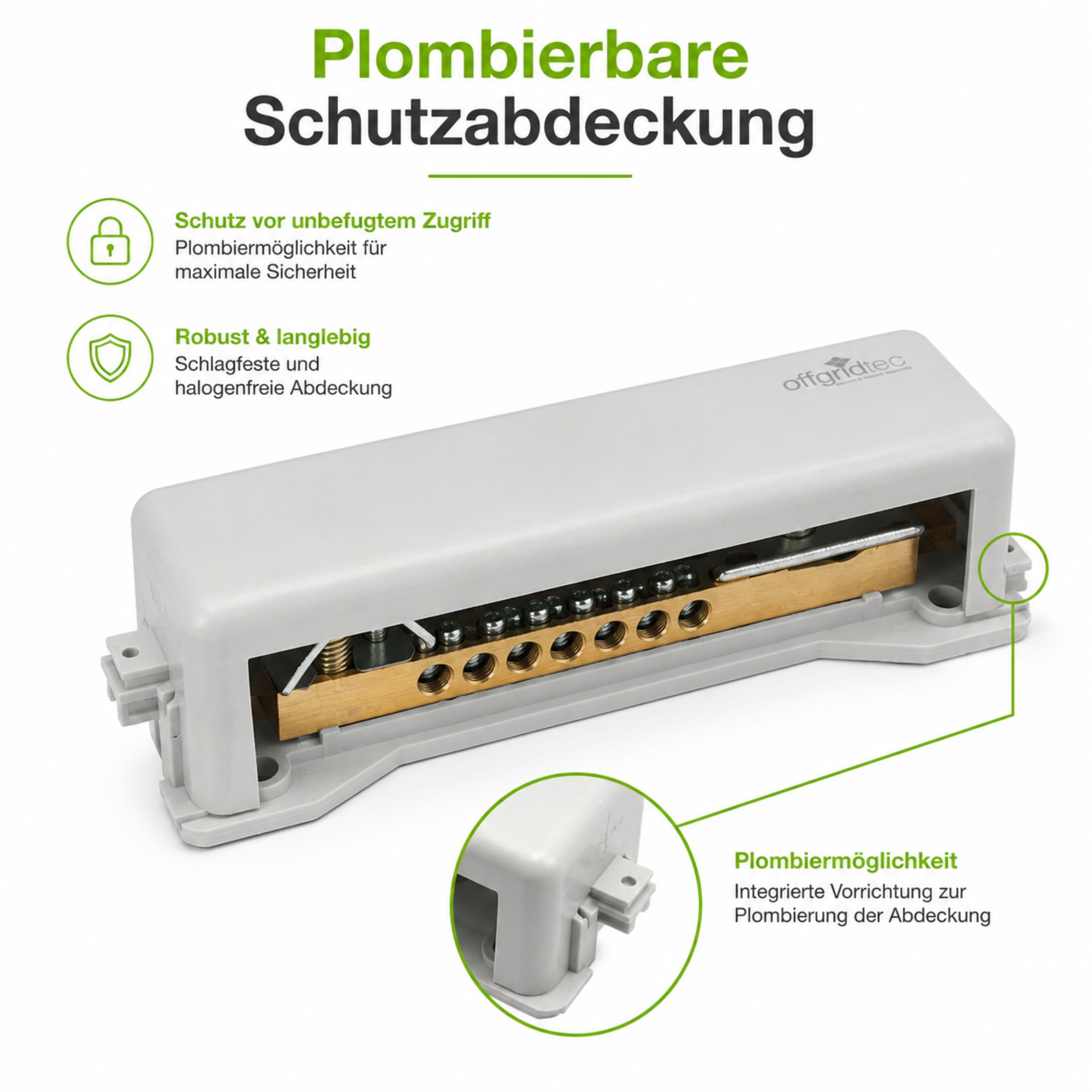 Offgridtec Grounding Busbar, Sealable Equipotential Bonding Busbar, 9 Connections, Gray, up to 25 mm²