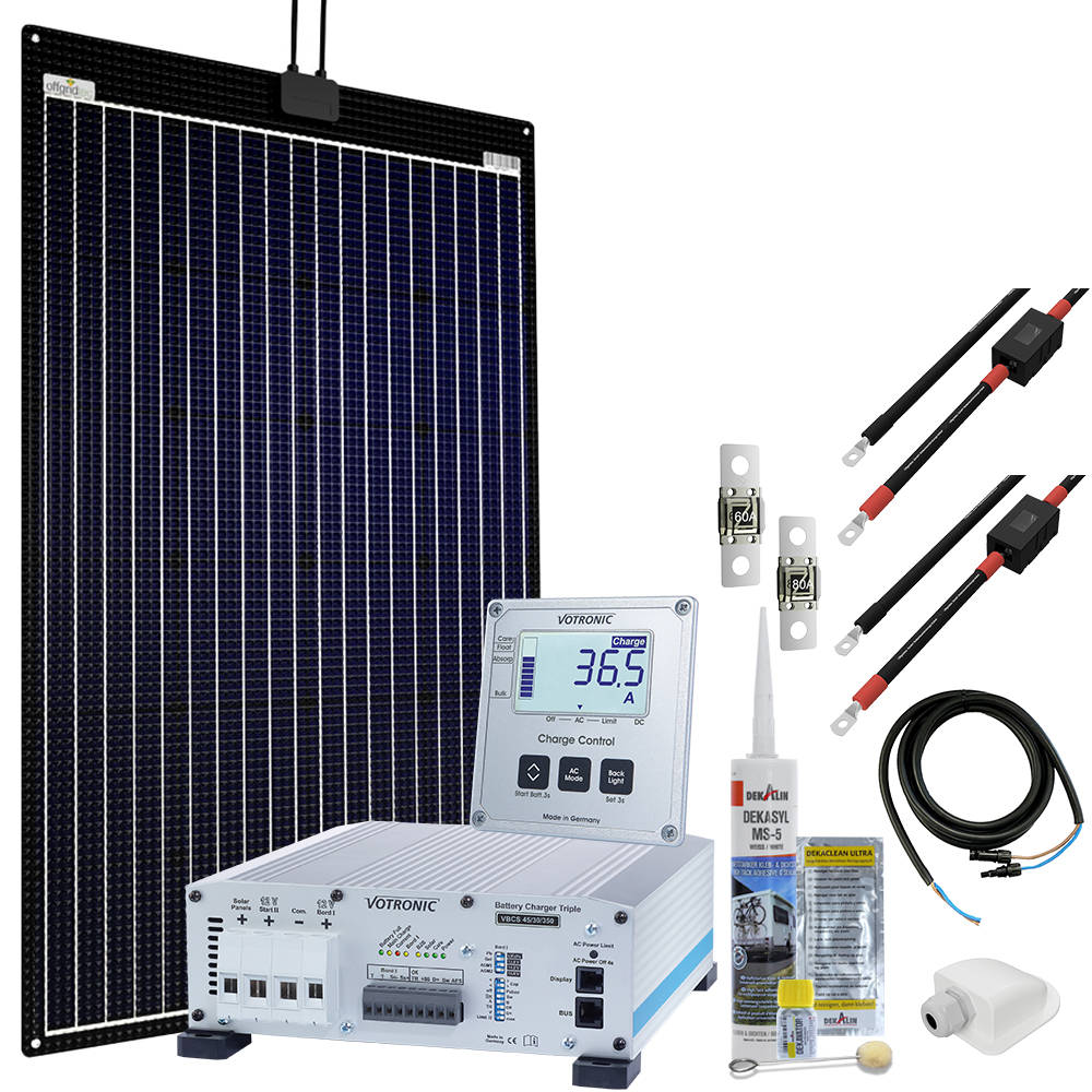 Offgridtec mTriple Flex L Wohnmobil Solaranlage mit 1 x 160W 45/30/350 VBCS Triple Charger und 1247 Charge Control Display