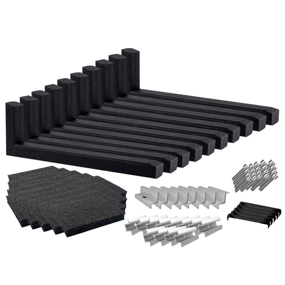Wattstone Montage PV est-ouest sur toit plat pour 8 modules solaires 15° Socle en béton noir Tapis de protection des constructions