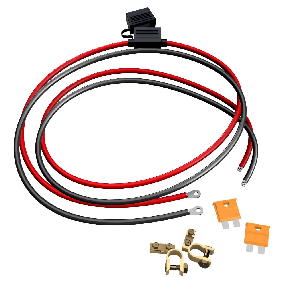 Aufgewickeltes Offgridtec Batteriekabel M8 mit Flachsicherungshalter, schwarz rot inklusive 2x 40A Sicherungen und Polklemmen