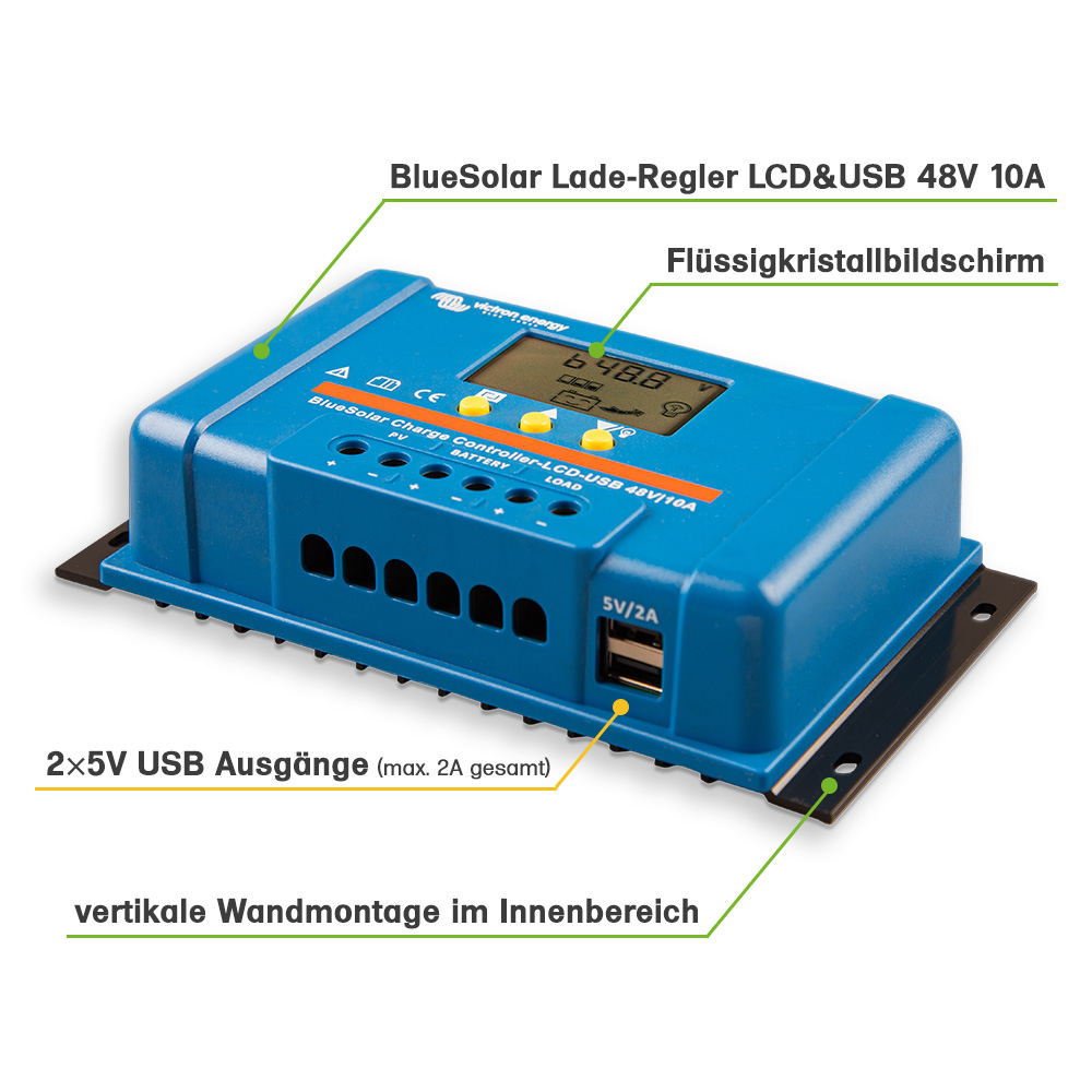 BlueSolar PWM LadeRegler 10A 12/24V Flüssigkristallbildschirm USB
