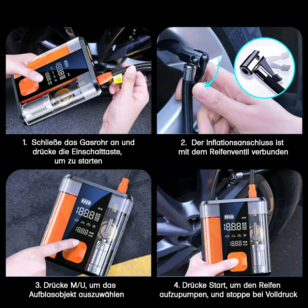 3-IN-1 Multitool ND2L 8800mAh - Reifenpumpe+KFZ-Starthilfe+Powerbank