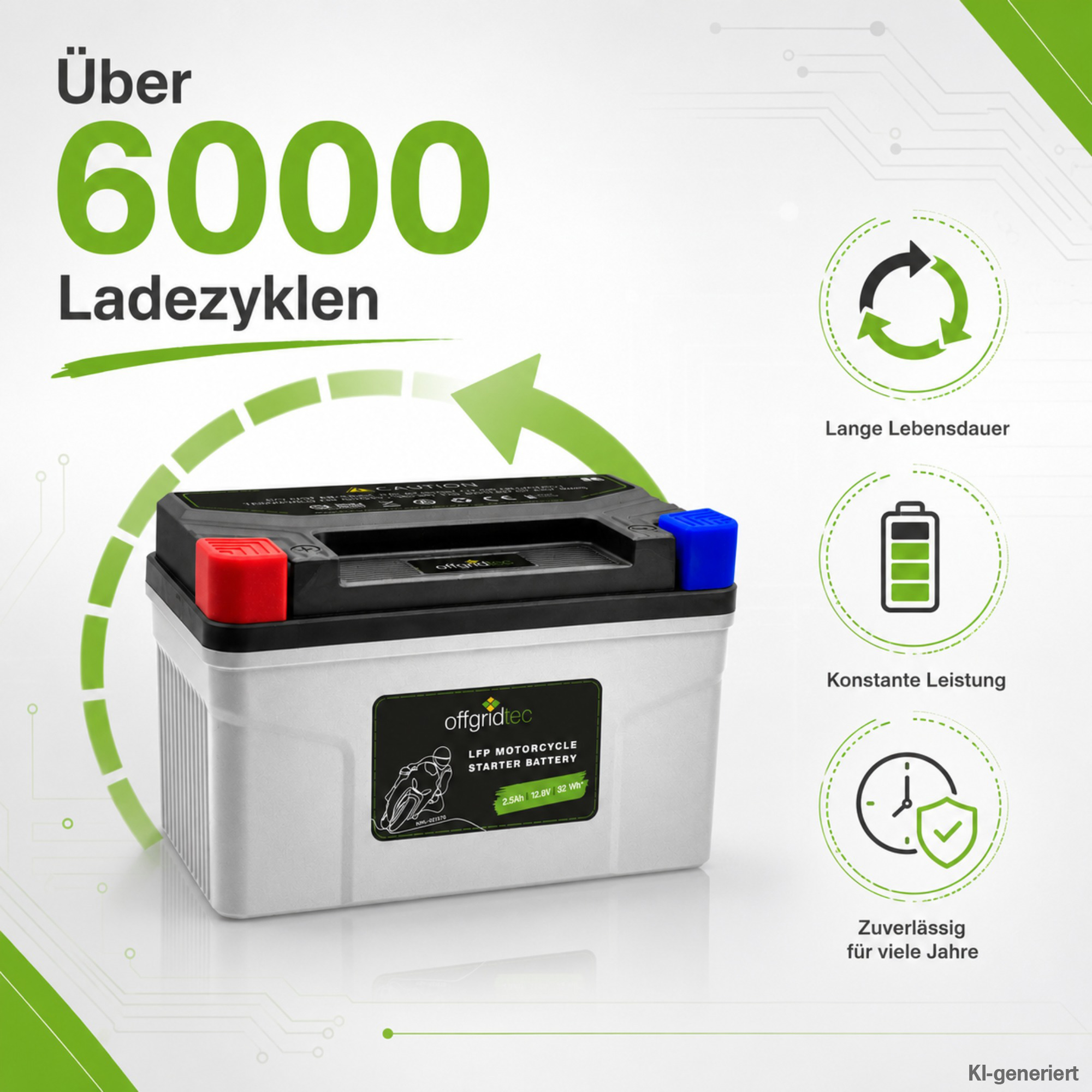 Motorradbatterie mit Vorteil über 6000 Ladezyklen