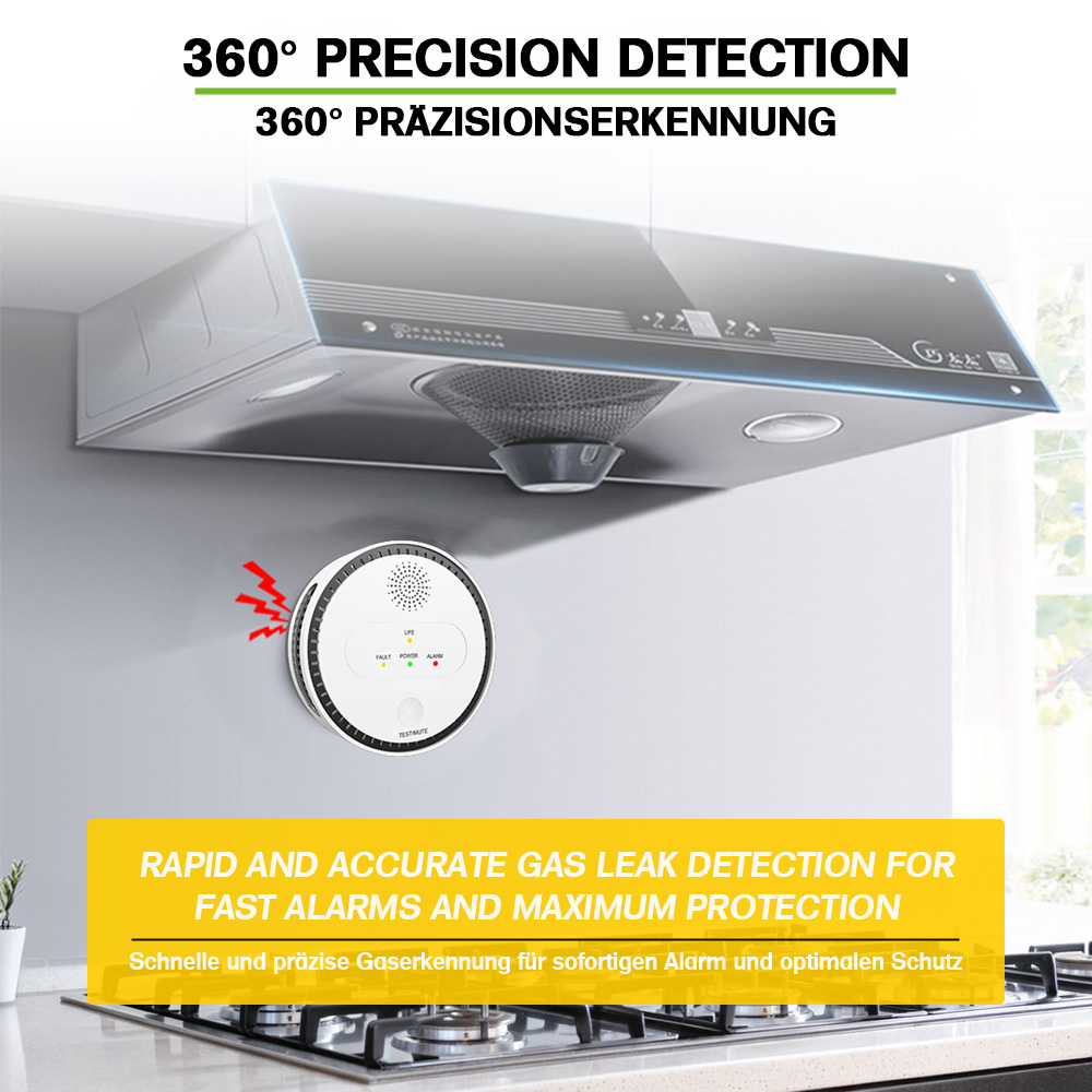 Offgridtec Smart WiFi Gas Alarm Sensor with LCD & App | Audible & Visual Alarm for Flammable Gases
