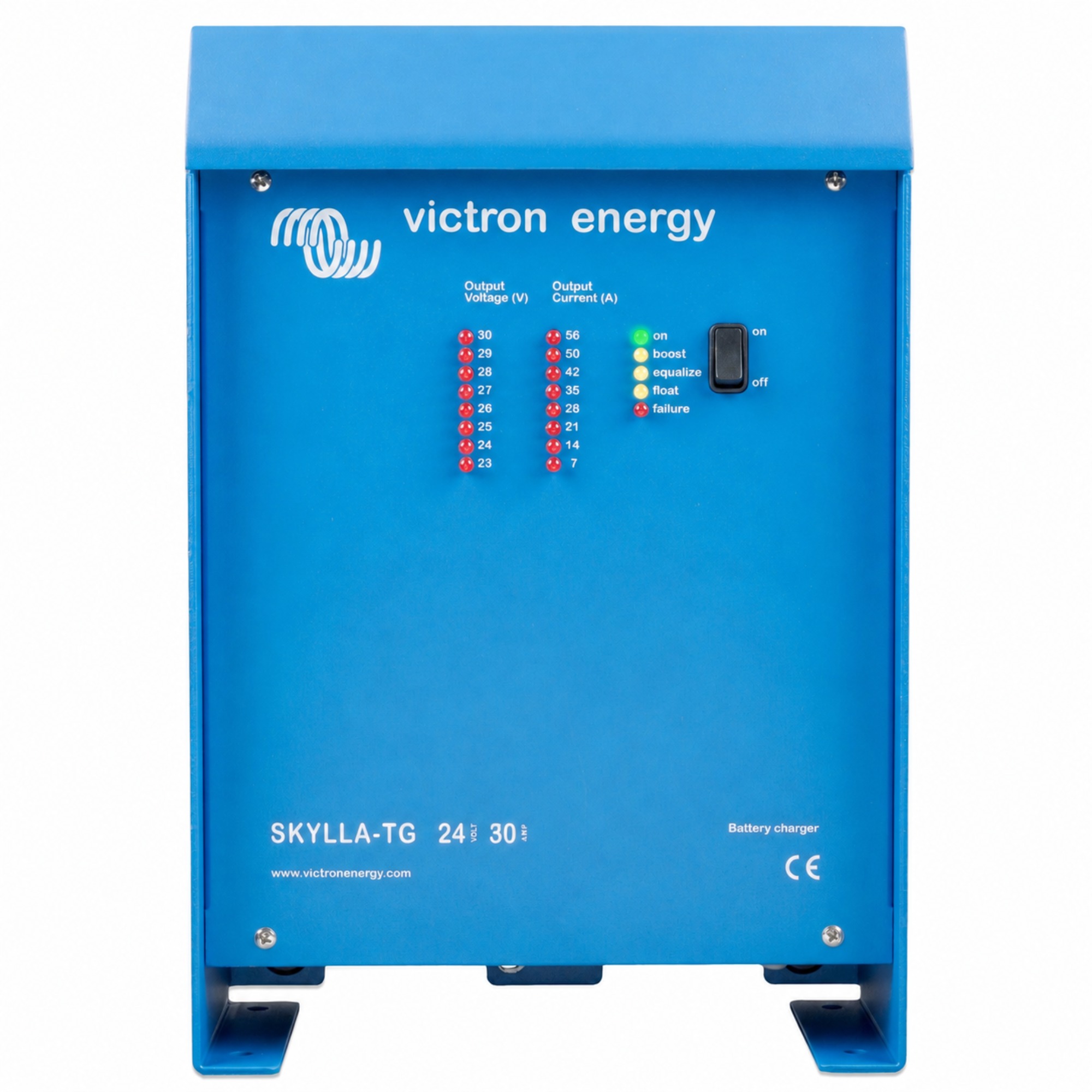 blaues Victron Batterieladegerät Skylla-TG schräge Frontalansicht