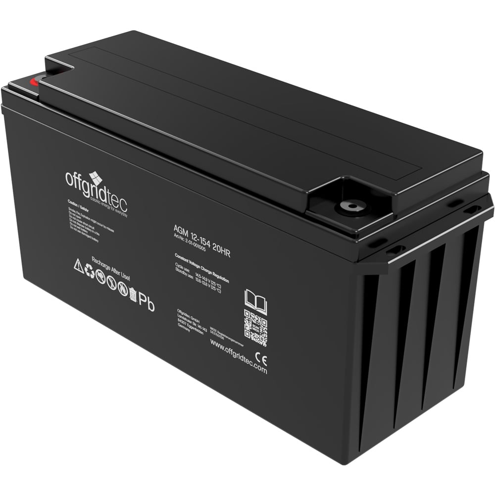 Batterie in schwarz, Ansicht schräg, sichtbare Aufschrift und Ansteckpole
