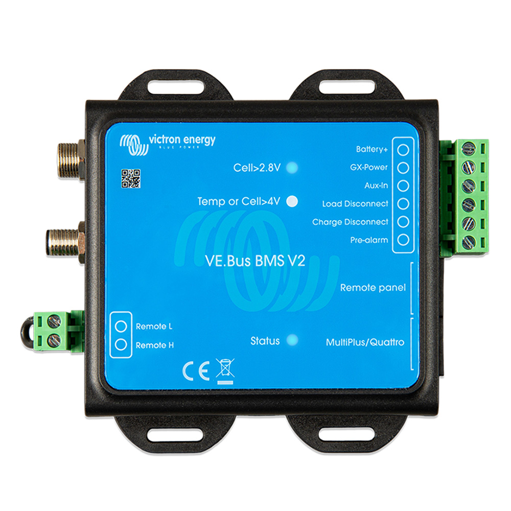Frontansicht: blau-schwarzes Victron VE.Bus BMS V2 Batteriemanagement-System