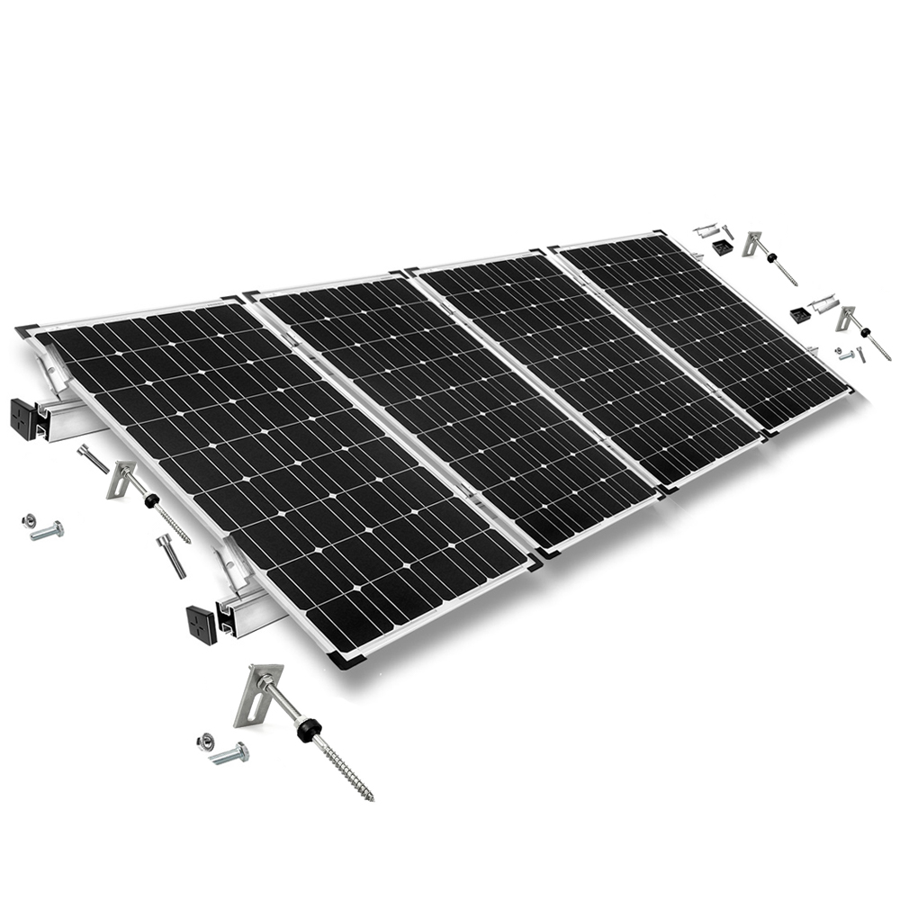 Mounting set for 4 solar modules - corrugated hernite and sheet metal roof for solar modules with 40mm frame height