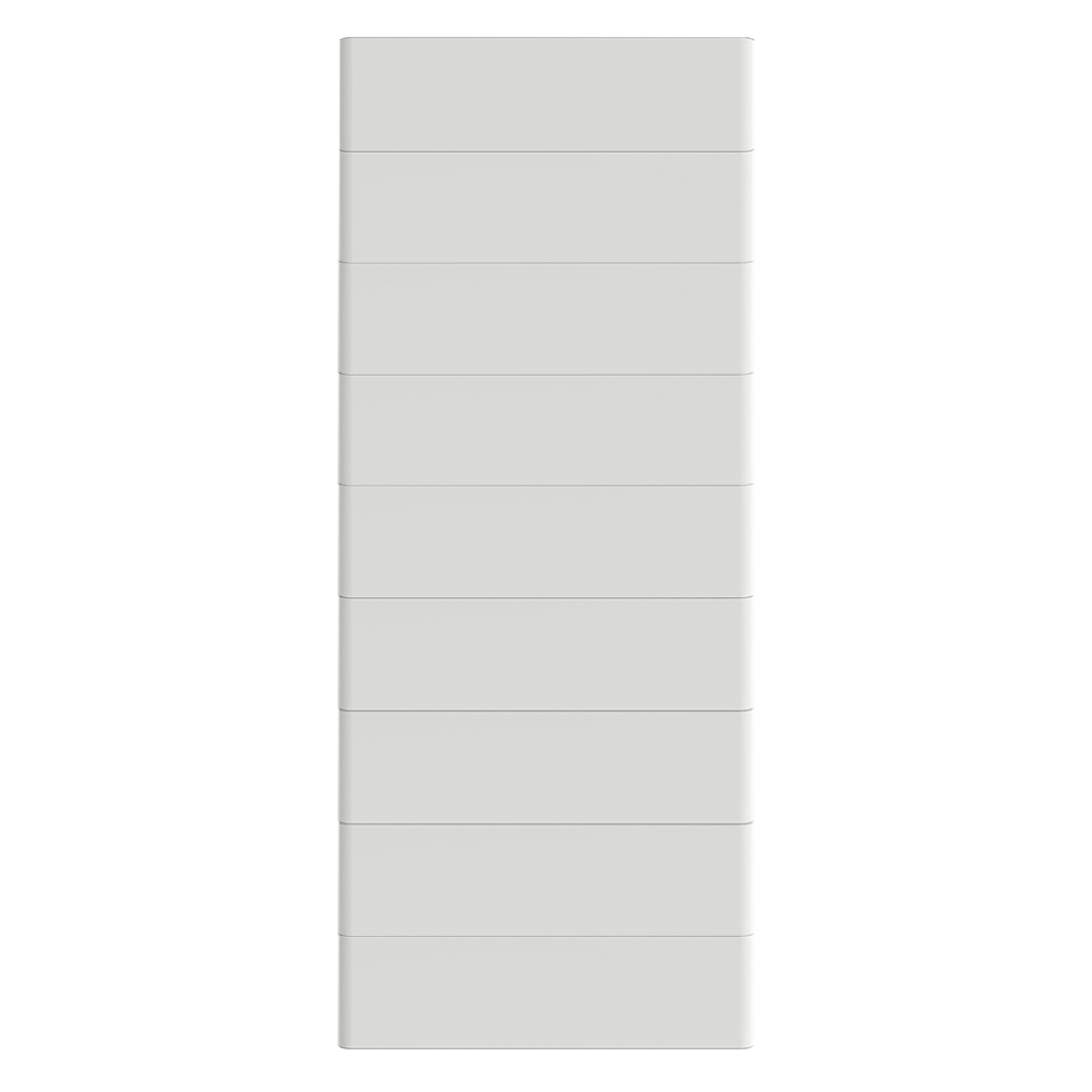 Weißes T-BAT Hochvolt-Batteriesystem mit 8 TP-HS36 Hochvoltbatterien und einem TBMS-MCS0800E BMS