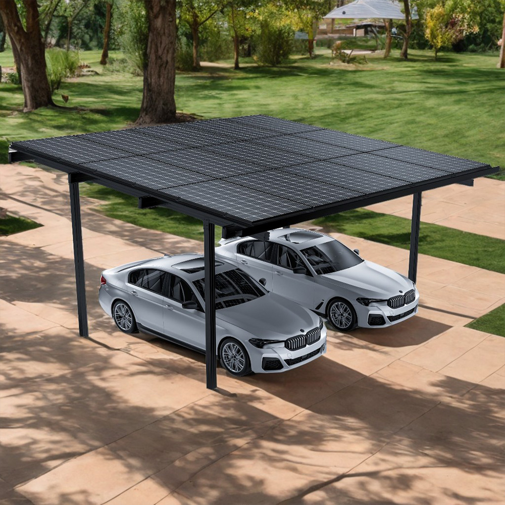 2er Carport aufgebaut auf Parkplatz mit Autos darunter