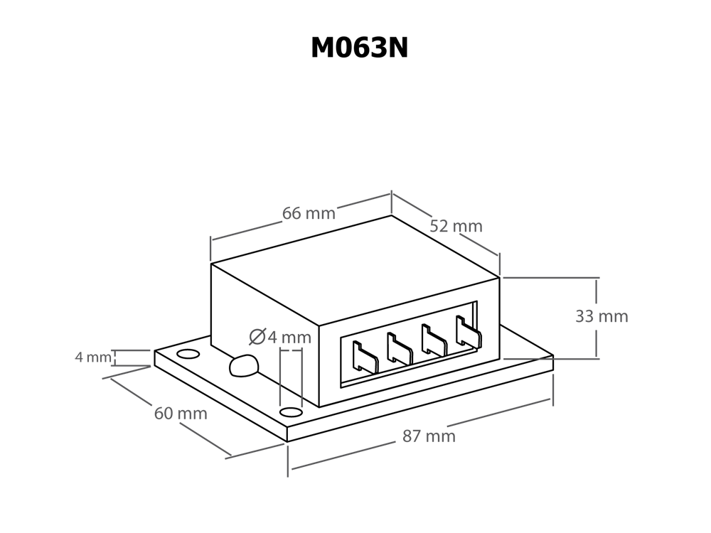 Technische Zeichnung des Kemo M063N Dimmers mit Abmessungen: 87x60x33mm