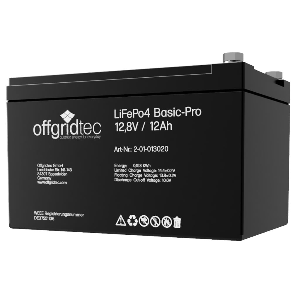 Offgridtec LiFePo4 Basic-Pro 12/12 Akku 12Ah 12,8V 128Wh Lithium-Batterie