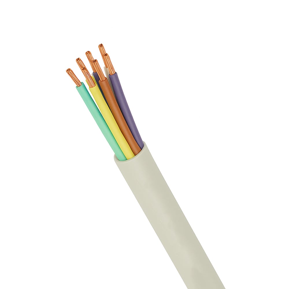 Grau ummanteltes Datenkabel mit sieben Adern ; Leiter aus Kupfer