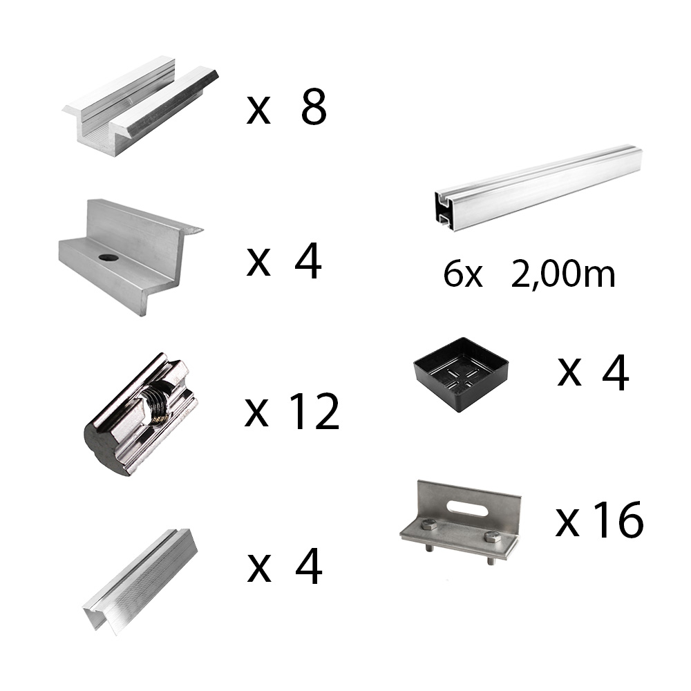 Befestigungskit mit Stehfalzklemmen für Schrägdachmontage 5 Solarpanele Rahmenhöhe 40mm