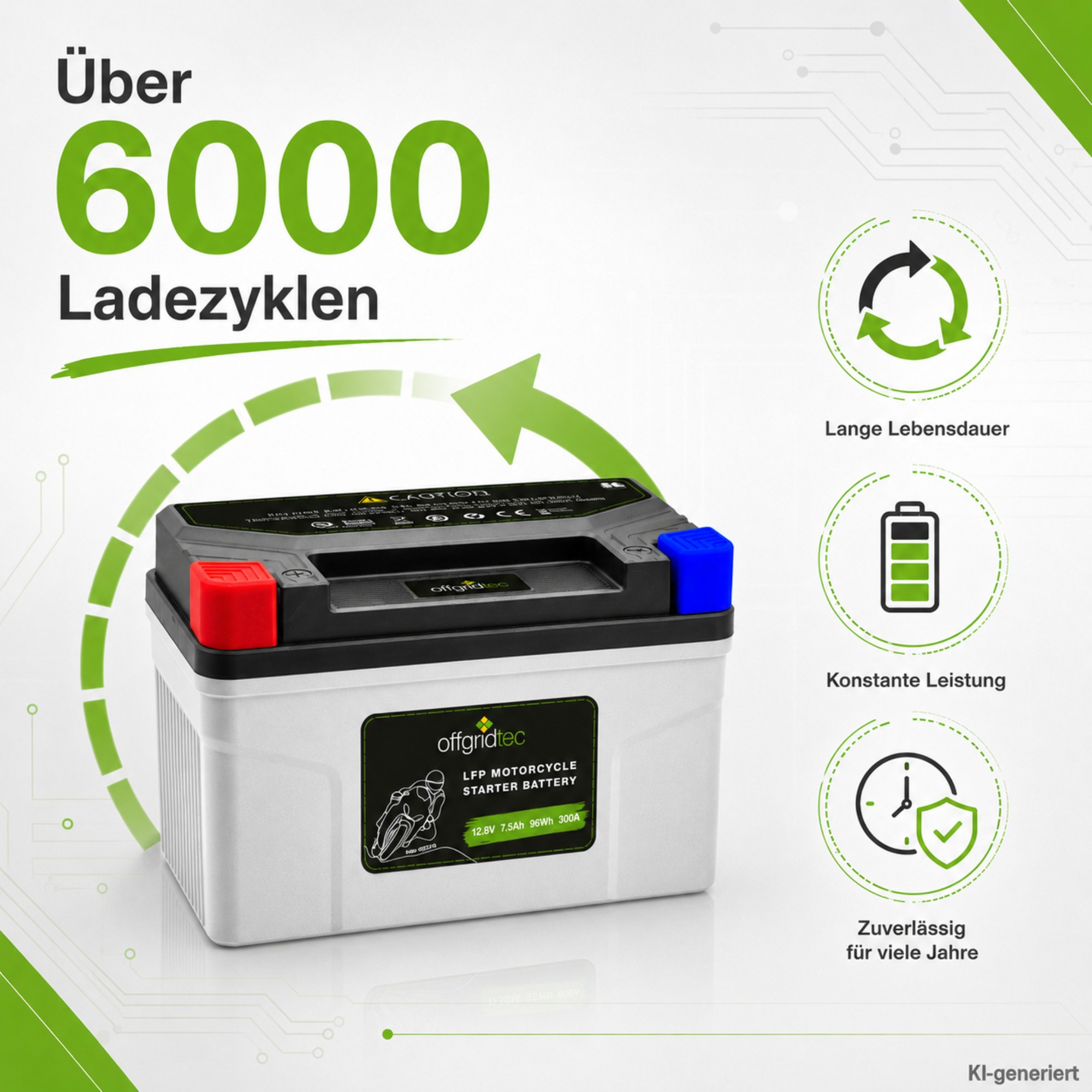 graue Motorradbatterie - über 6000 Ladezyklen