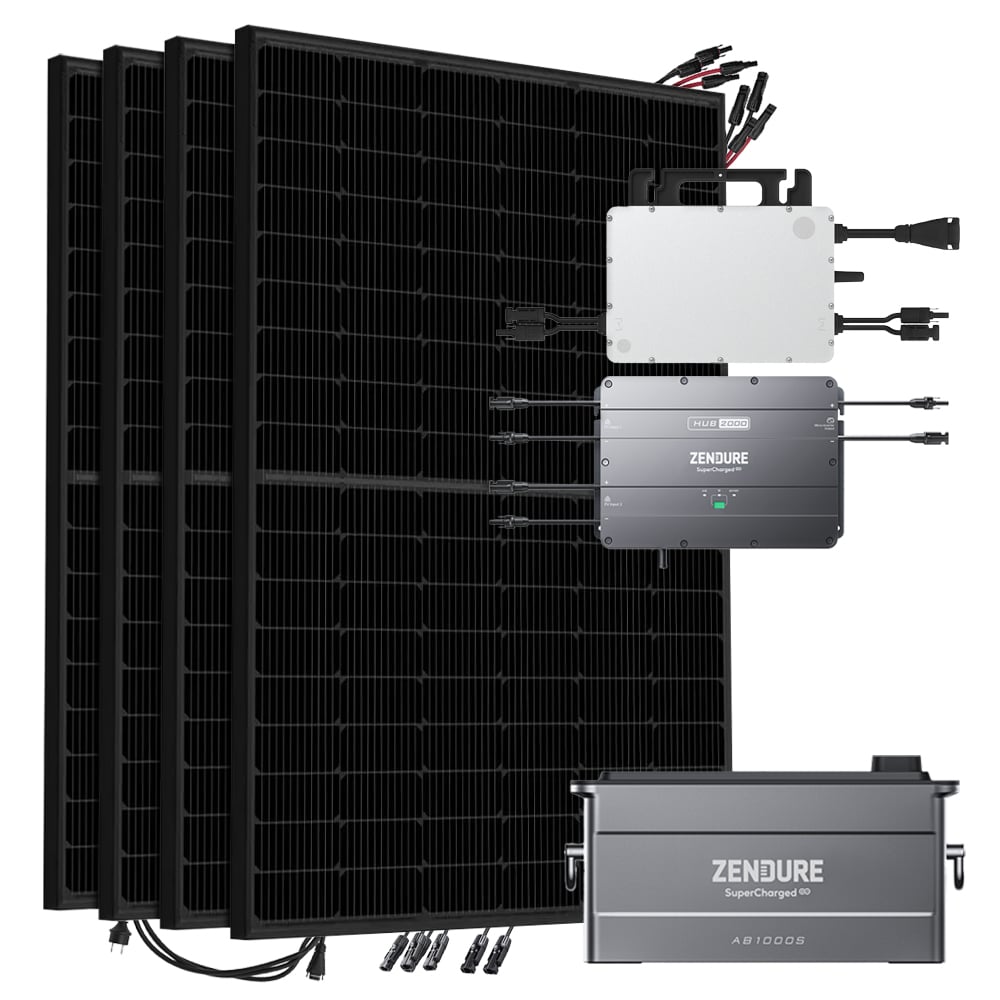 Zendure SolarFlow 1800w hms-800w-2t balcony power station Bifacial Full Black - 5m connection cable 1x ab1000S