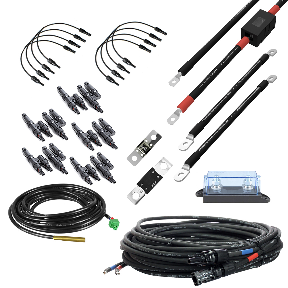 Verbindungskabel mit MC4-Anschluss, Batteriekabel, Sicherung, Sicherungshalter und Abzweigbuchsen