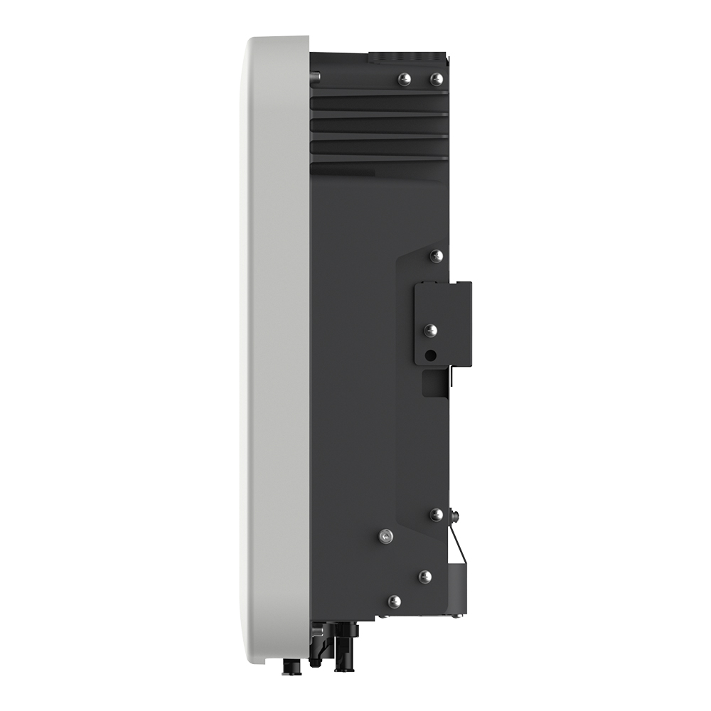 Seitenansicht rechts: Solax X3-MIC-6.0K-G2 Inverter, weiß-schwarz mit Logo, Bedienfeld, Display und Anschlüssen