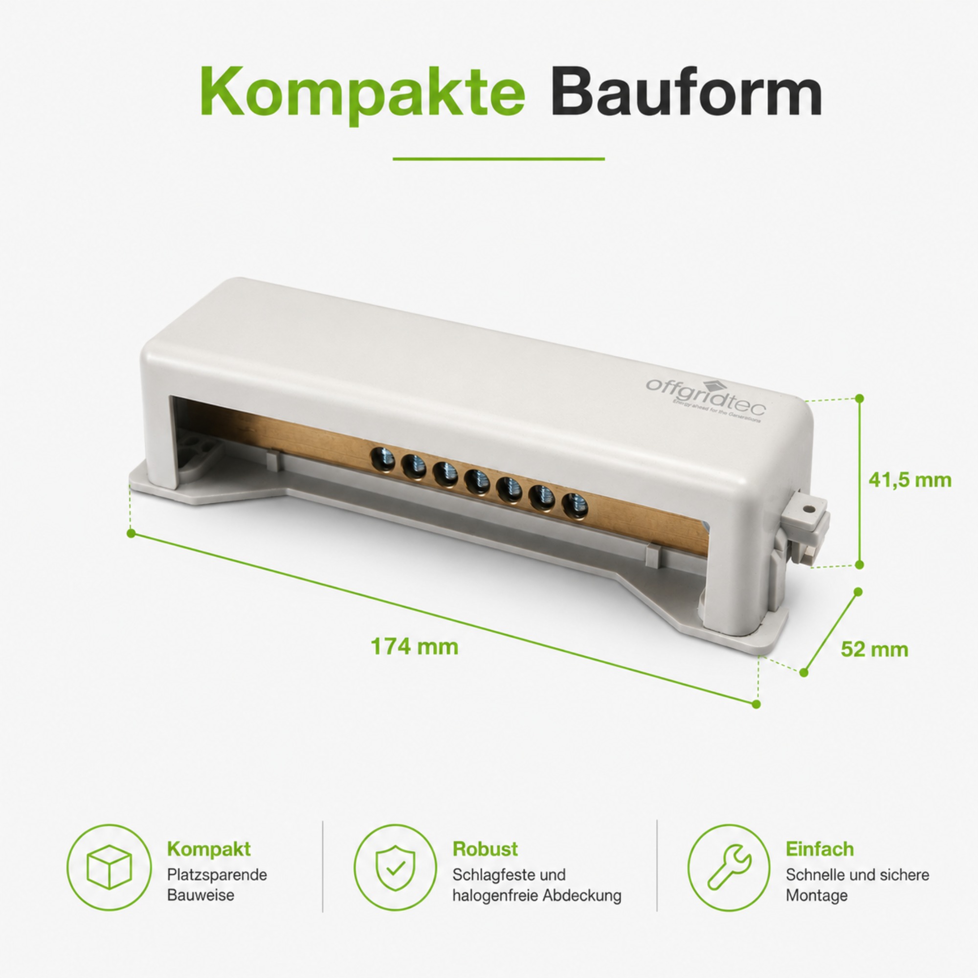 Offgridtec Grounding Busbar, Sealable Equipotential Bonding Busbar, 9 Connections, Gray, up to 25 mm²