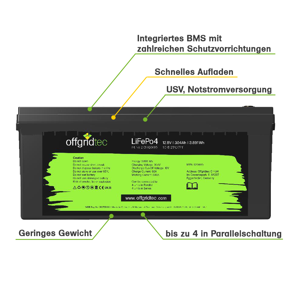 Offgridtec LifePo4 battery 12/300 12.8V 304Ah BMS integrated 3840Wh