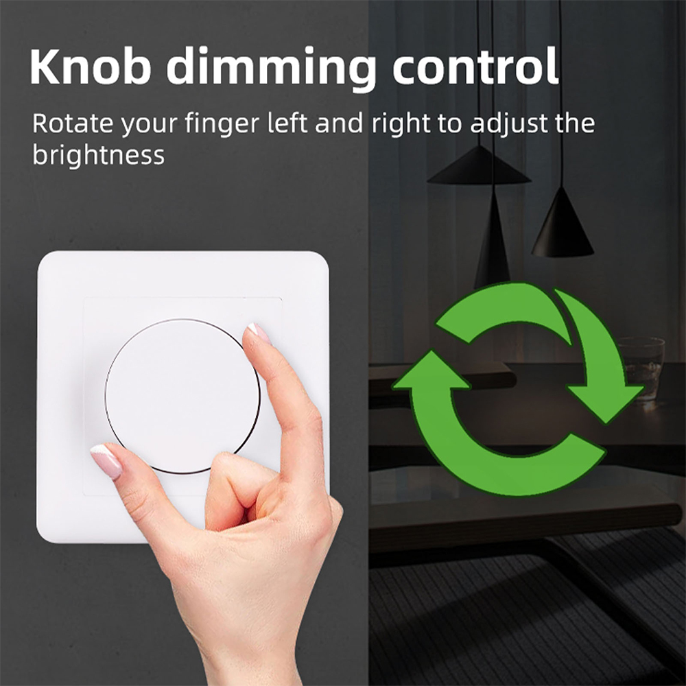 Smart LED dimmer 0.5–100W switch with Tuya, rotary dimmer flush-mounted dimming switch for dimmable LED/halogen 0.5–300W, dimmer for LED lamps, LED dimmer 230V, white