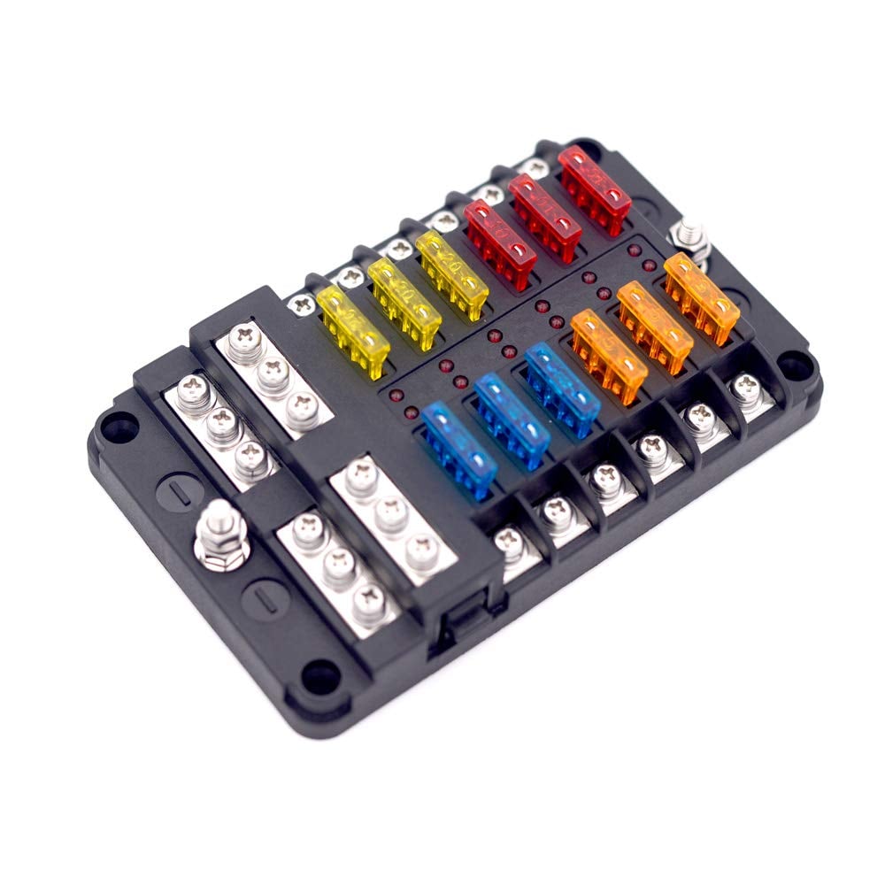 innislink Sicherungshalter Kfz 12 Fach, Sicherungskasten mit  Flachsicherungen 5A 10A 15A 20A, LED-Anzeige, Schutzabdeckung, ATO  Sicherungsblock Fuse Box Sicherungsträger für Auto, Boot, Van, Suv, LKW :  : Auto & Motorrad