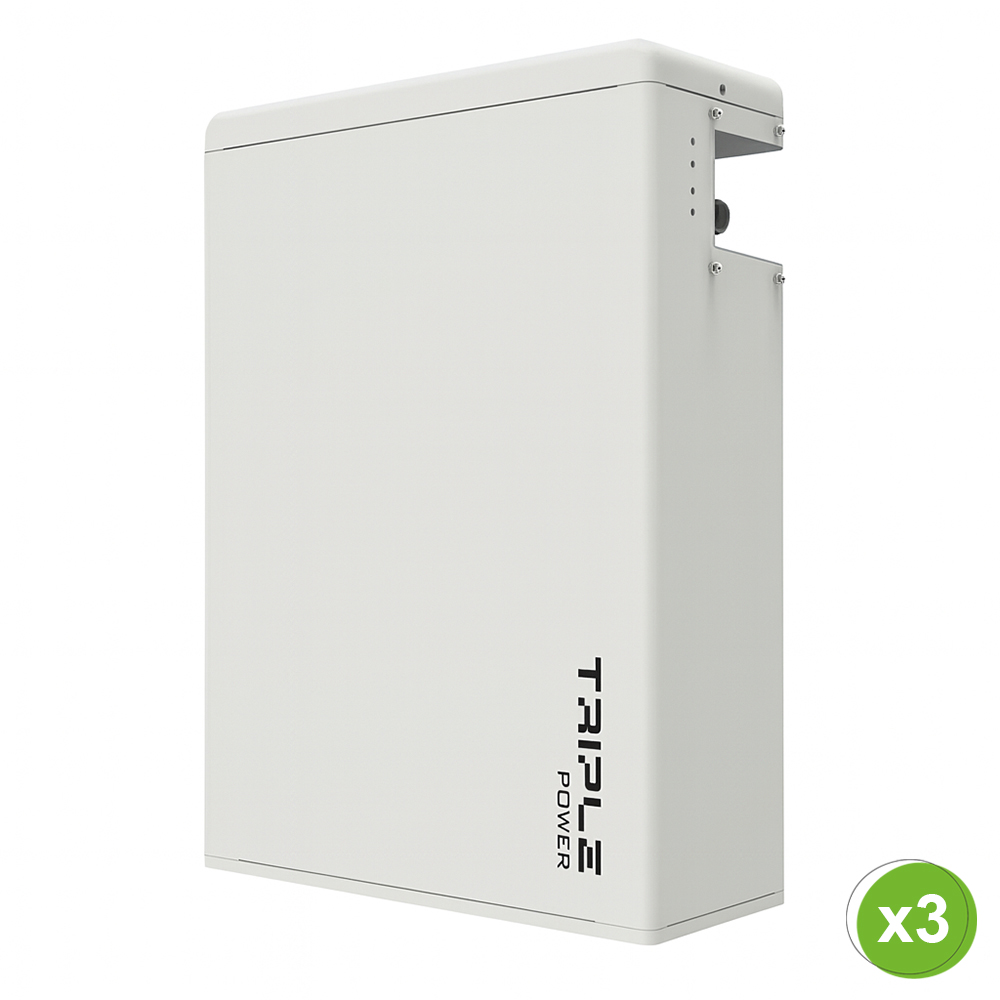 Weiße SolaX HV11550 LiFePO4 Slave Batterie mit Triple Power Logo; unten rechts Mengenangabe "x3"