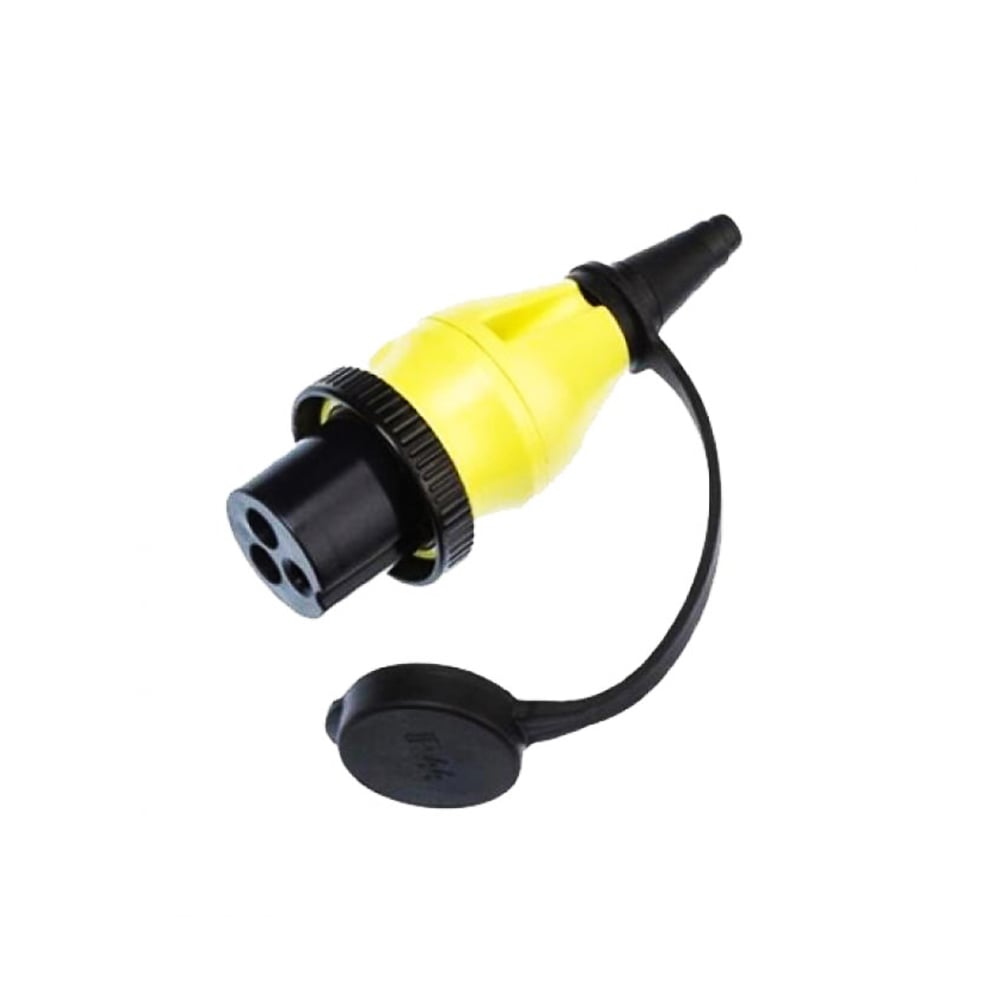 Gelb-schwarze Victron Kupplungsdose 16A/230V (2p/3w) für Einbaugerätestecker mit schwarzer Abdeckung