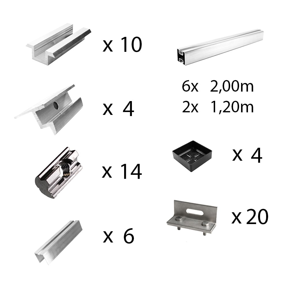 Befestigungskit mit Stehfalzklemmen für Schrägdachmontage 6 Solarpanele Rahmenhöhe 40mm