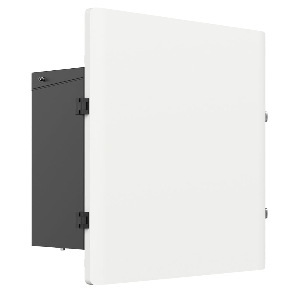Schrägansicht von links: Solax X1-Matebox V1.4 Advanced, rechteckiges Gehäuse mit weißer Front und schwarzen Seitenwänden