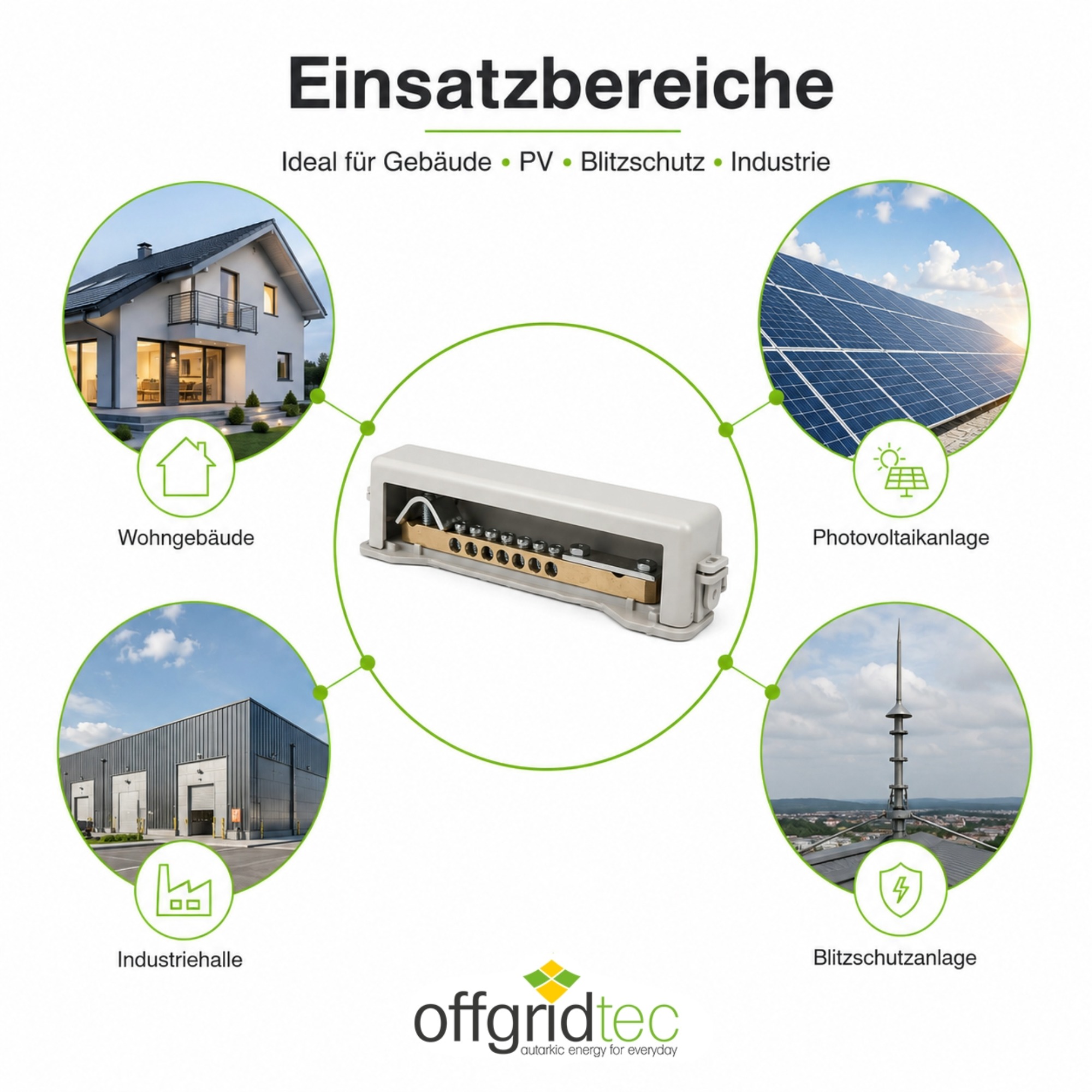 Offgridtec Grounding Busbar, Sealable Equipotential Bonding Busbar, 9 Connections, Gray, up to 25 mm²