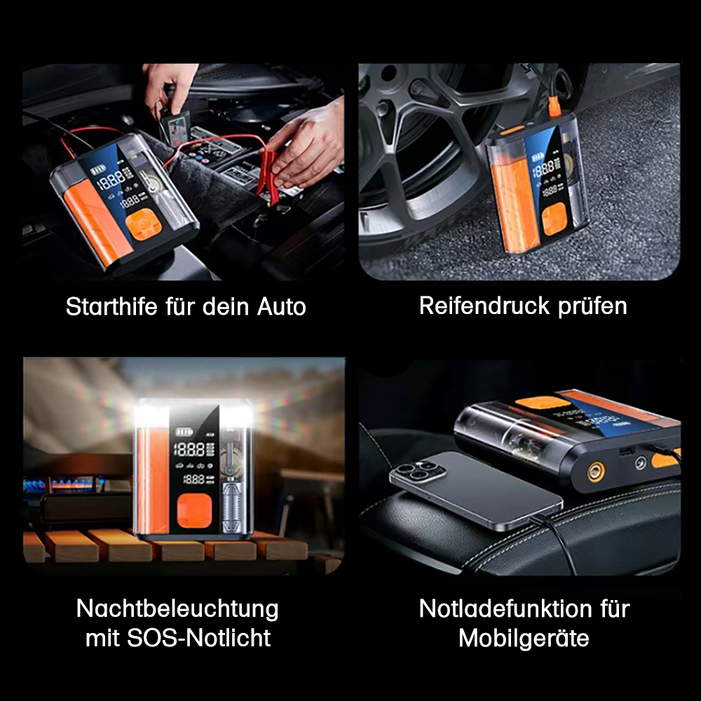 3-IN-1 Multitool ND2L 8800mAh - Reifenpumpe+KFZ-Starthilfe+Powerbank