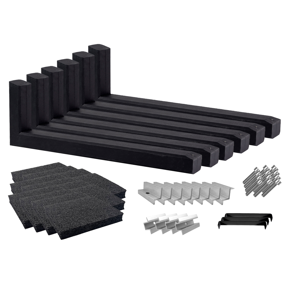 Wattstone Montage PV est-ouest sur toit plat pour 4 modules solaires 15° Socle en béton noir Tapis de protection des constructions