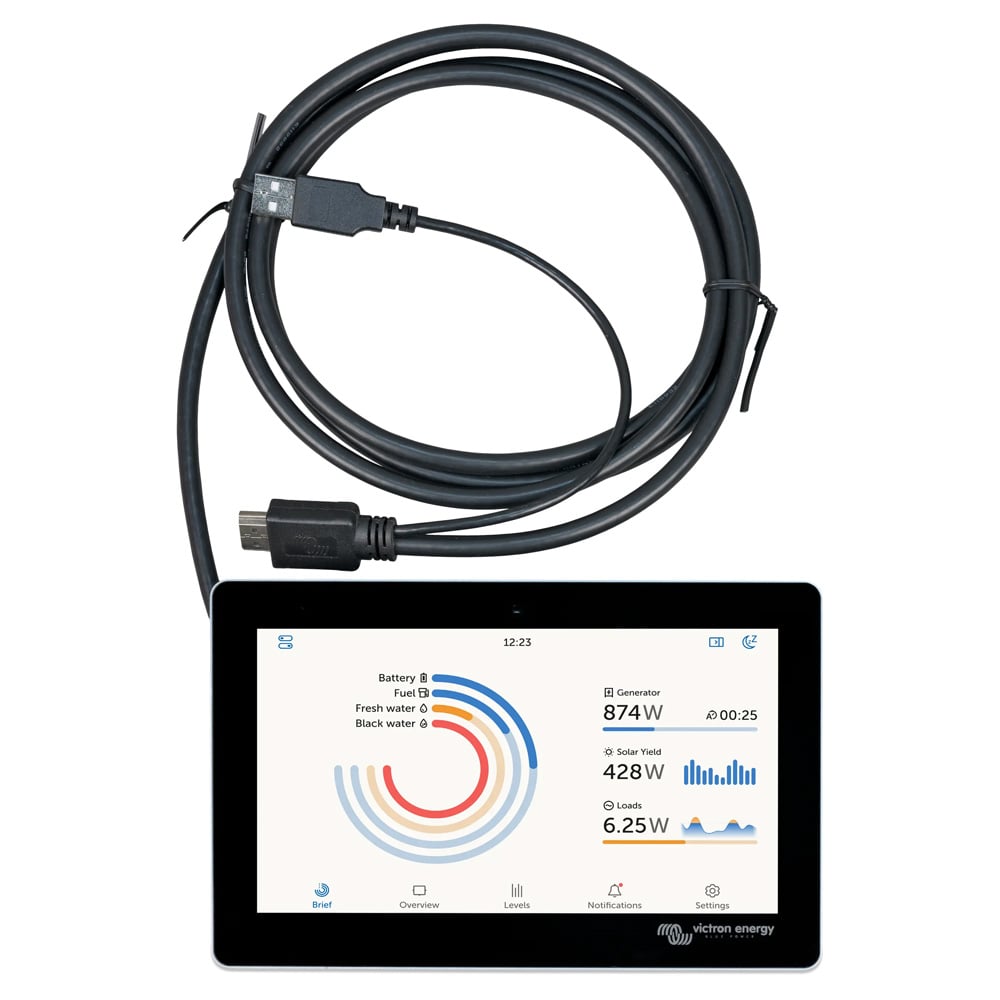 Fronansicht: aktives GX Touch Flush Display mit angeschlossenem Kombikabel mit HDMI und USB-Stecker