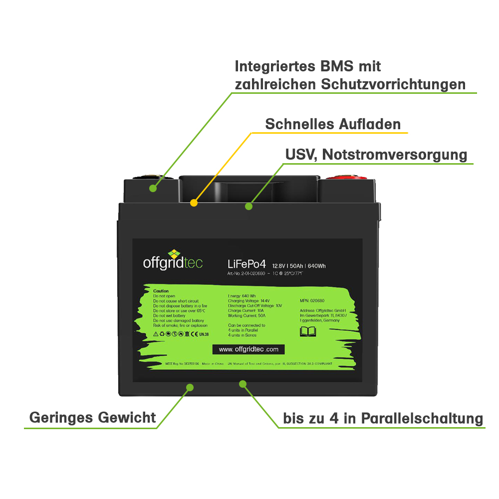 Offgridtec LifePo4 Akku 12/50 12,8V 50Ah BMS integriert 640Wh