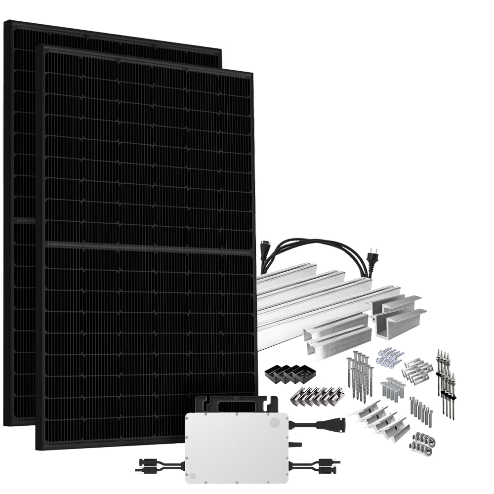 Offgridtec® Solar-Direct 900w hms-800w-2t balcony power station BIfazial Full Black Schuko socket outlet - 5m - mounting set hanger bolts