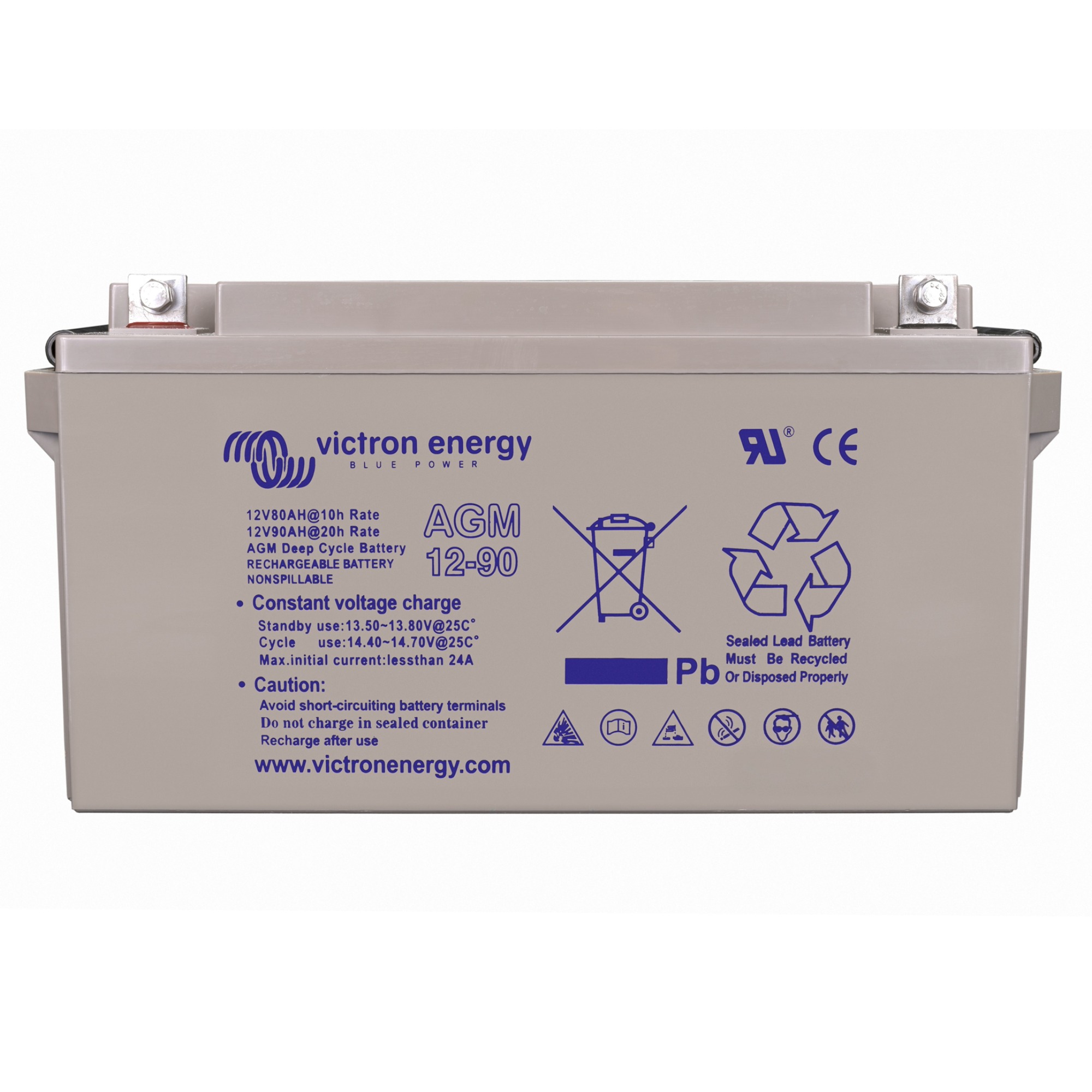 Victron AGM Deep Cycle 12V 90Ah Batterie grau Frontalansicht Aufdruck