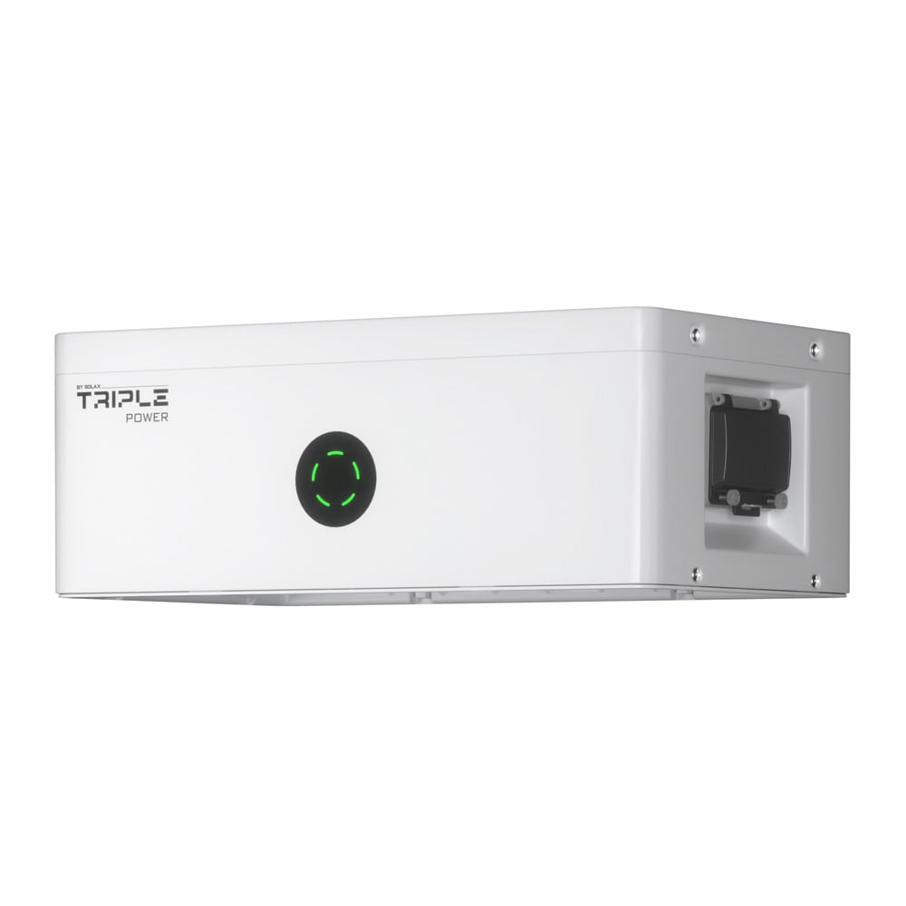 Schrägansicht des weißen, rechteckigen TBMS-S51 BMS mit grün leuchtendem LED-Ring an der Front Schrägansicht des weißen, rechteckigen TBMS-S51 BMS mit grün leuchtendem LED-Ring an der Front