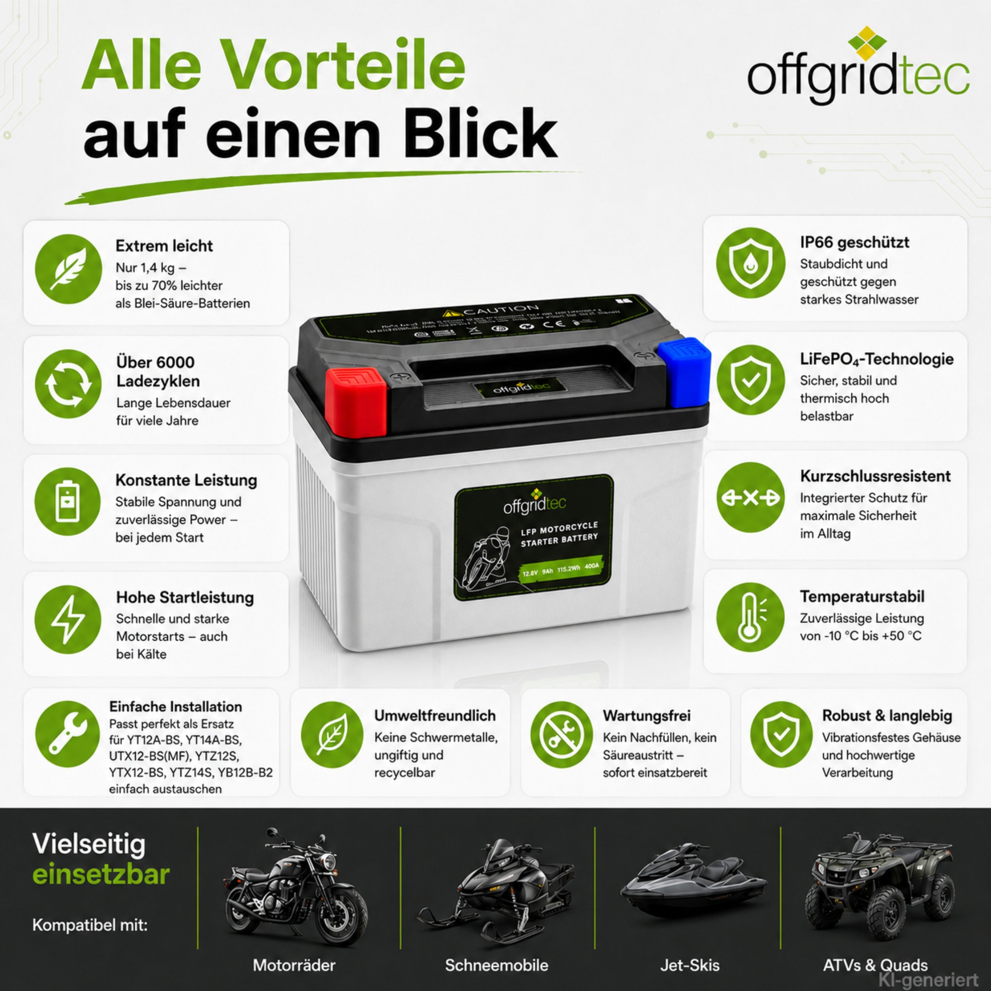 graue Motorradbatterie - Alle Vorteile auf einen Blick
