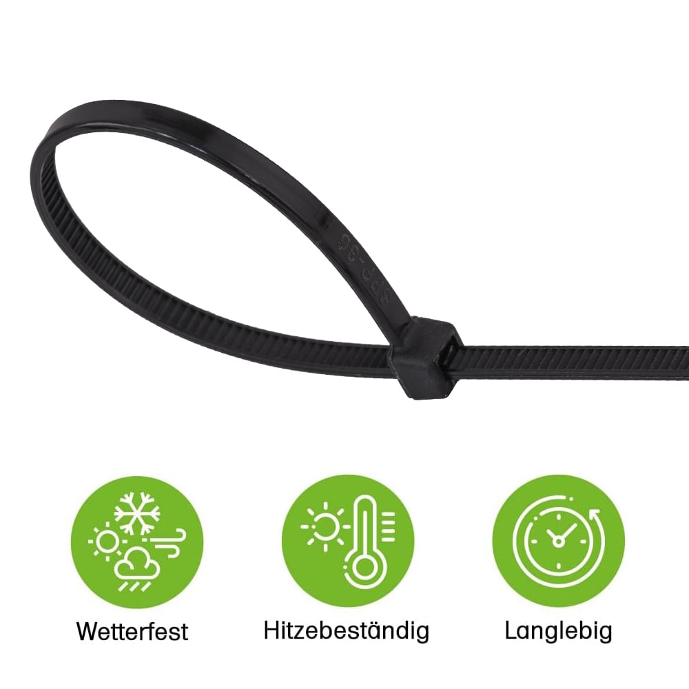 Offgridtec cable ties 1000 pcs. black nylon UV-resistant Various lengths 100mm 150mm 200mm 250mm 300mm