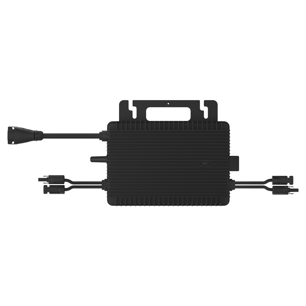 Rückansicht: Hoymiles HMS-800-2WB HiFlow Pro Inverter mit Anschlüssen und Montagelöchern in schwarz