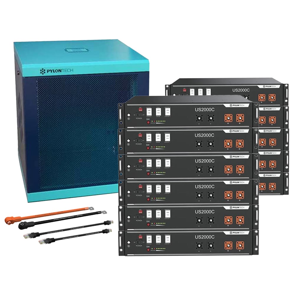 Pylontech 11x US2000C LiFePO4 Batterie 26,4kWh mit Wechselrichter-Anschlusskabelset und Batterieschrank