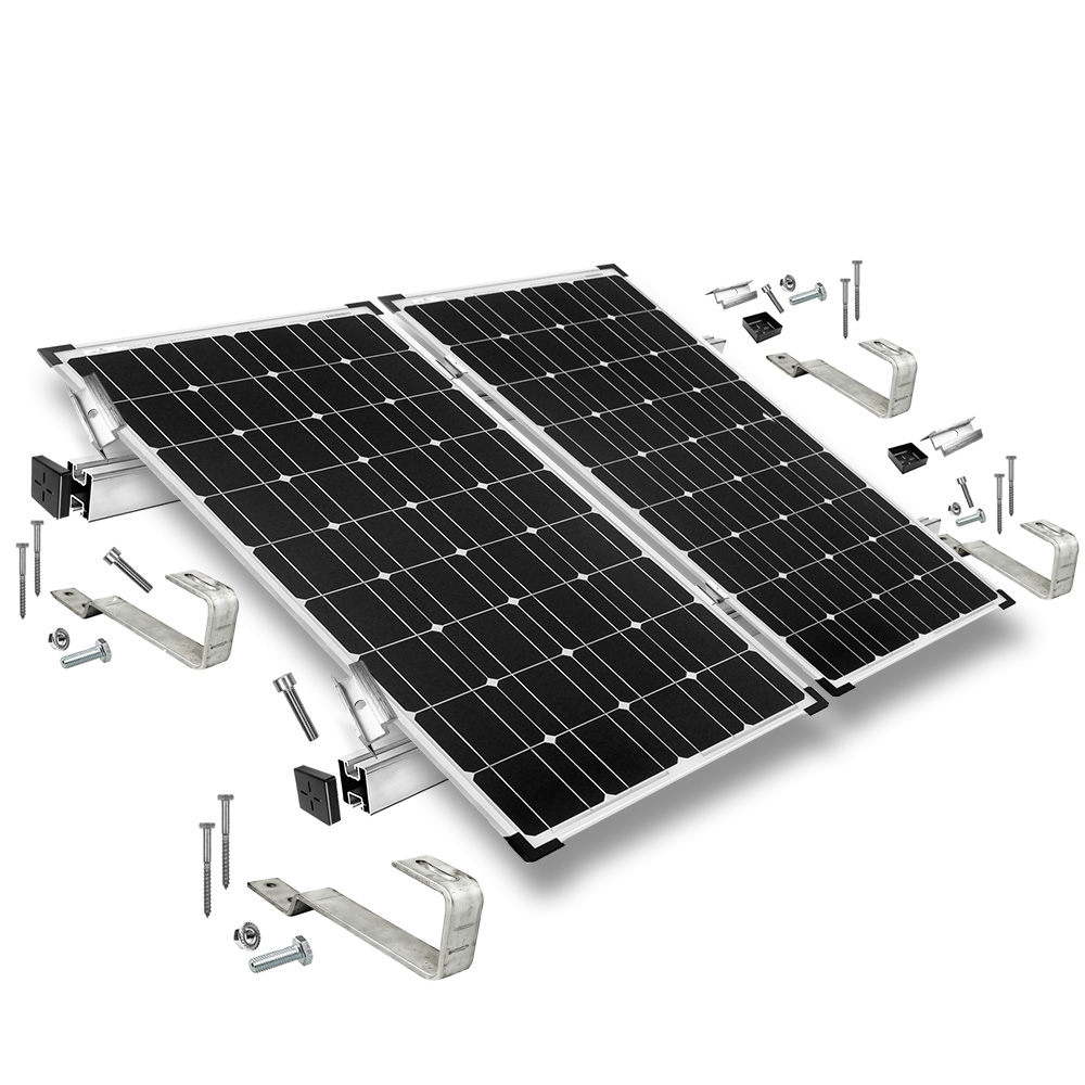 Mounting set for 2 solar modules - for plain tile for solar modules with 40mm frame height