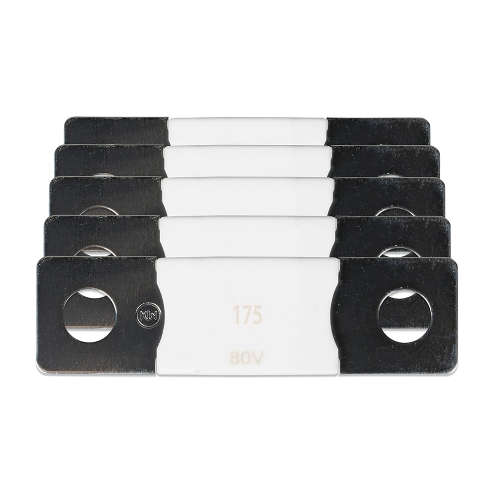 Setansicht von 5 weißen Victron MEGA Sicherungen 175A/80V