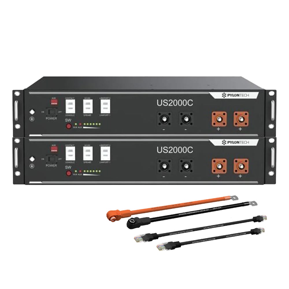 Pylontech 2x US2000C LiFePO4 Batterie 4,8kWh mit Wechselrichter-Anschlusskabelset