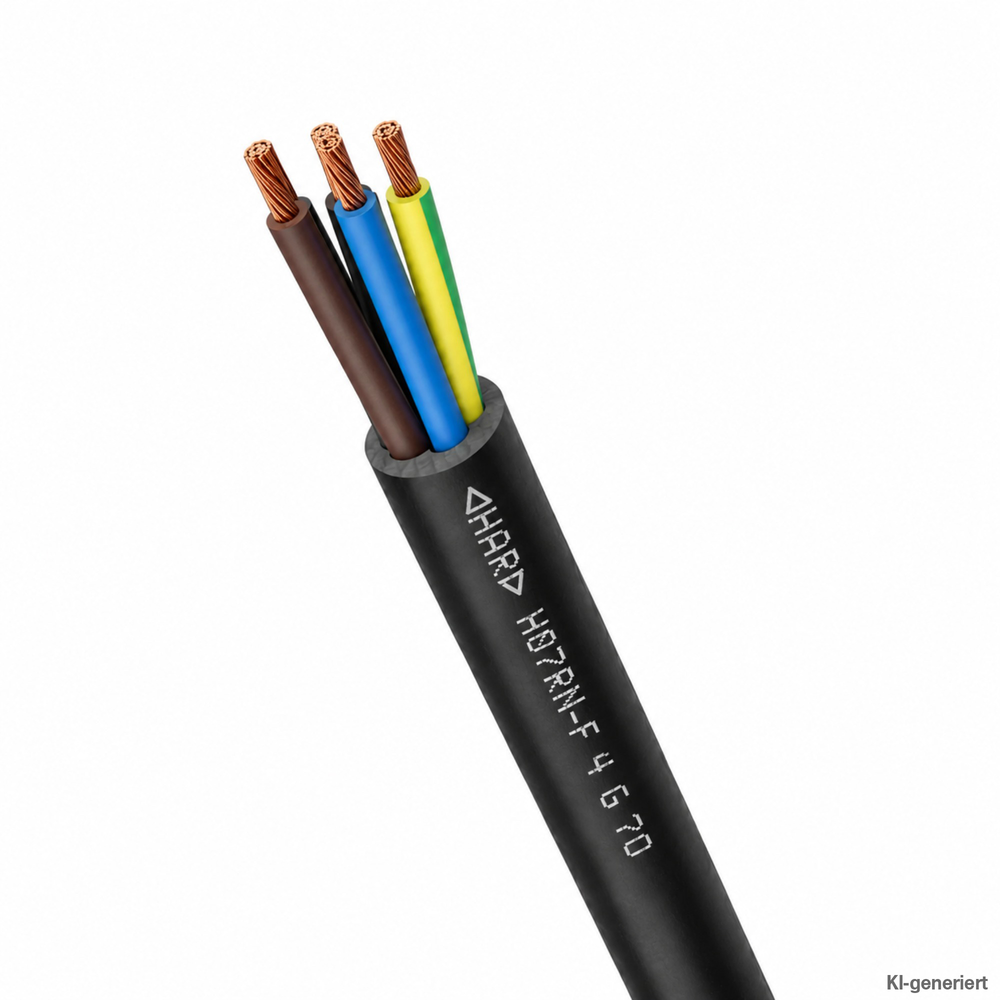 Kabel mit schwarzem Mantel und 4 herausstehenden Leitungen in verschiedenen Mantel-Farben